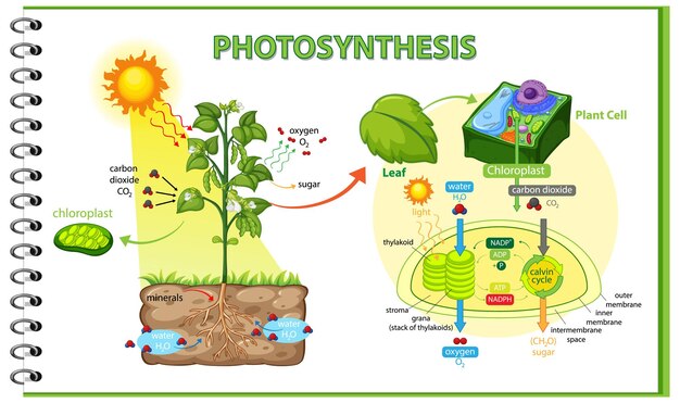 Diagram showing process of photosynthesis in plant