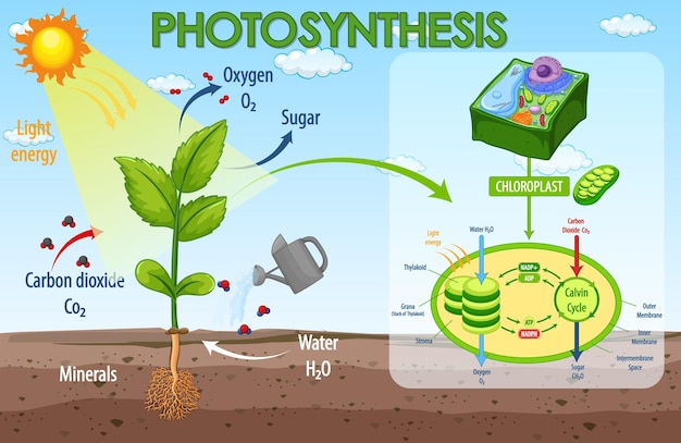 Free Vector diagram showing process of photosynthesis in plant