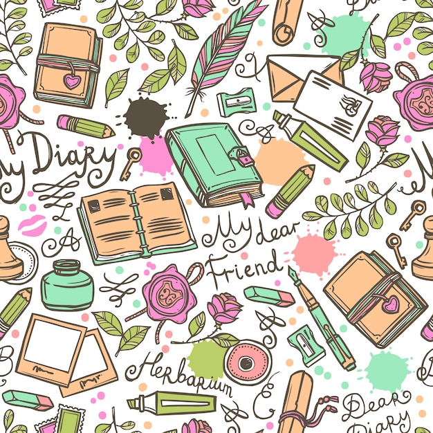 Free vector diary seamless pattern