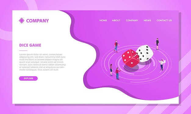 Dice game concept for website template or landing homepage with isometric style vector