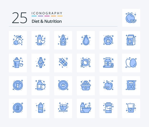 Diet And Nutrition 25 Blue Color icon pack including apple nutrition love healthy diet protein