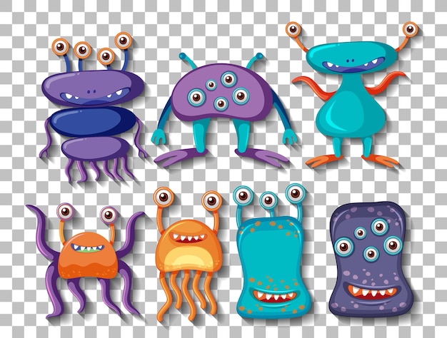 Free Vector different aliens or monster on transparent background