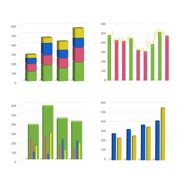 Different Bar chart graph isolated on white background