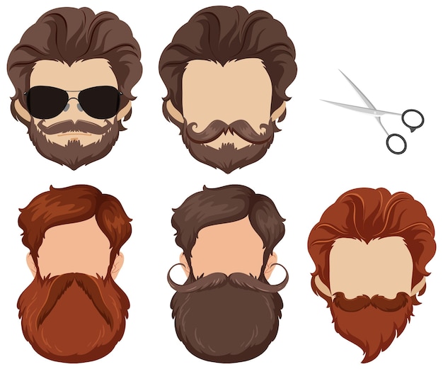 Free Vector different beard men with scissor