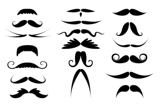 Different black mustache set on white background