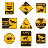 Free vector different cctv system badges flat set