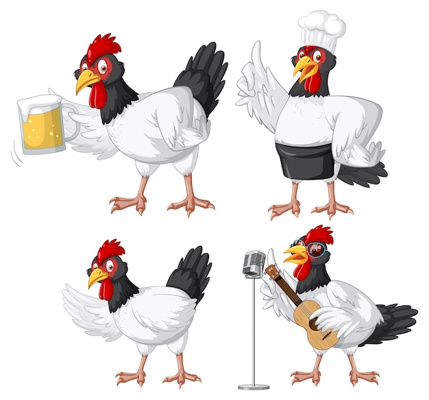 Free Vector different chickens cartoon characters