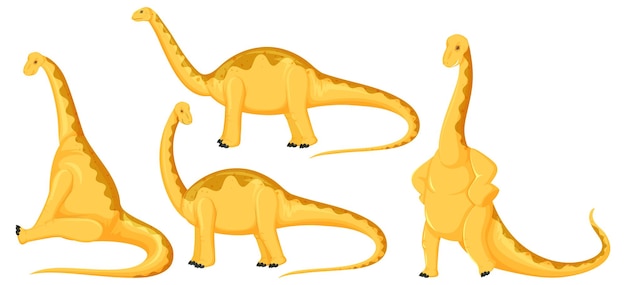 Different cute brontosaurus dinosaur cartoon characters