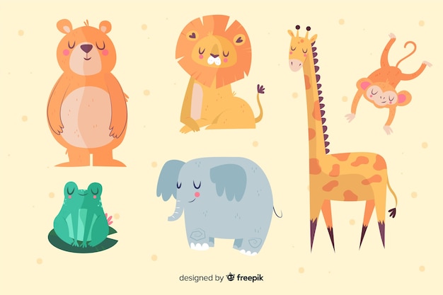 Free vector different cute illustrated animals collection