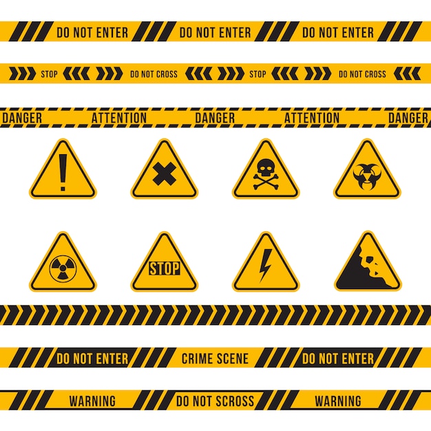 Free vector different danger ribbon and sign flat set