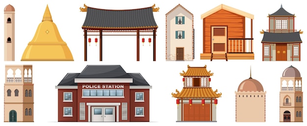 Free Vector different design of buildings around the world