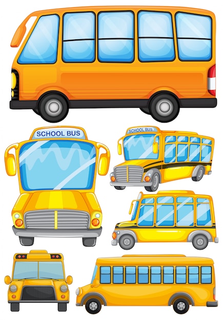 Free vector different design of school bus illustration