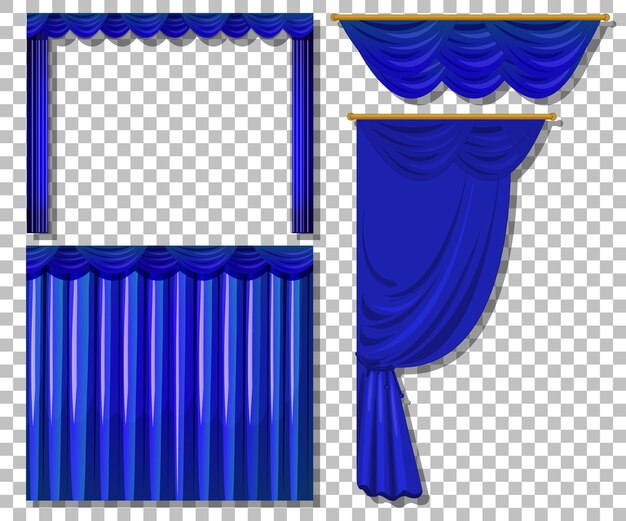 Different designs of blue curtains isolated