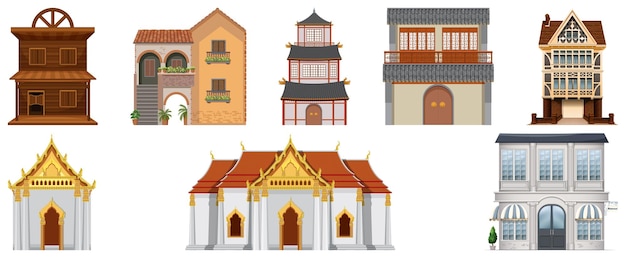 Free Vector different designs of buildings on white background