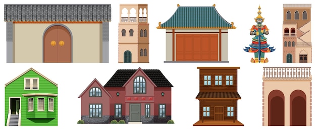 Free Vector different designs of buildings on white background