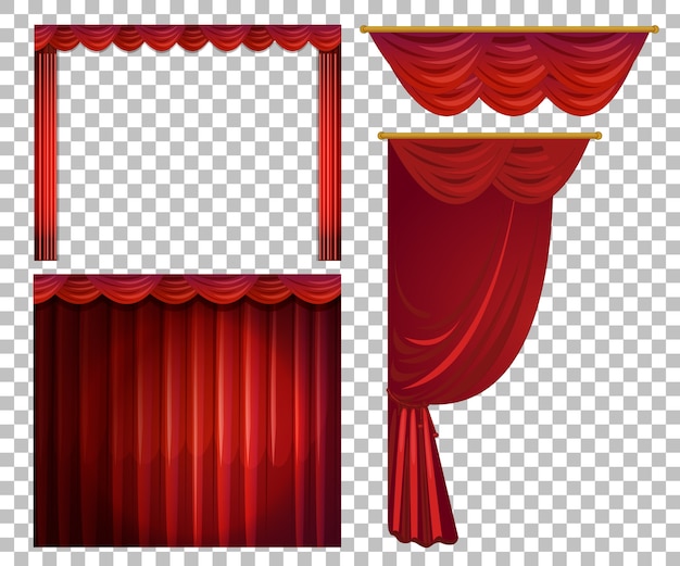 Different designs of red curtains isolated