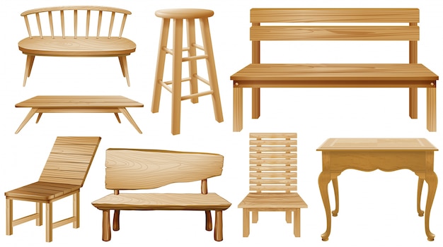 Different designs of wooden chairs