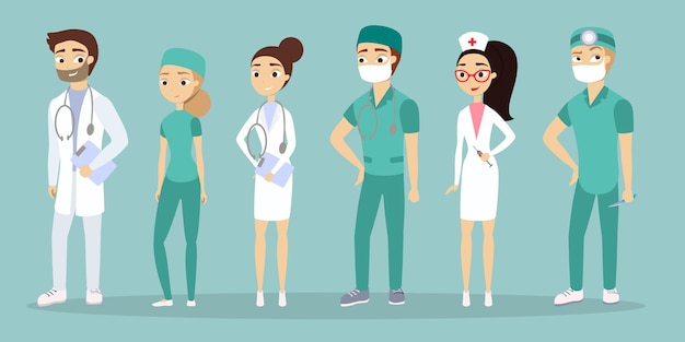 Free Vector different doctors set dentist and pedeatrician nurse and surgeon and more