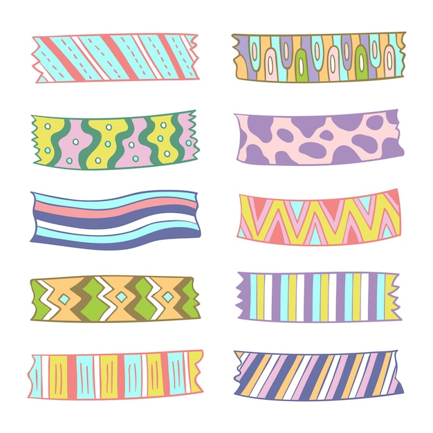 Free vector different drawn washi tapes collection