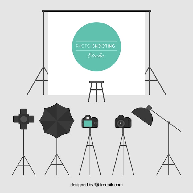 Free vector different elements of a photo studio