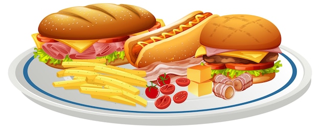 Free Vector different fastfood set in a plate