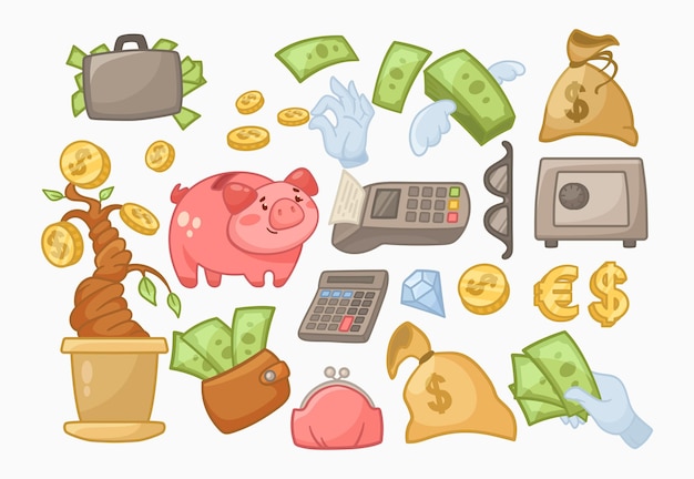 Free Vector different funny money elements vector illustrations set