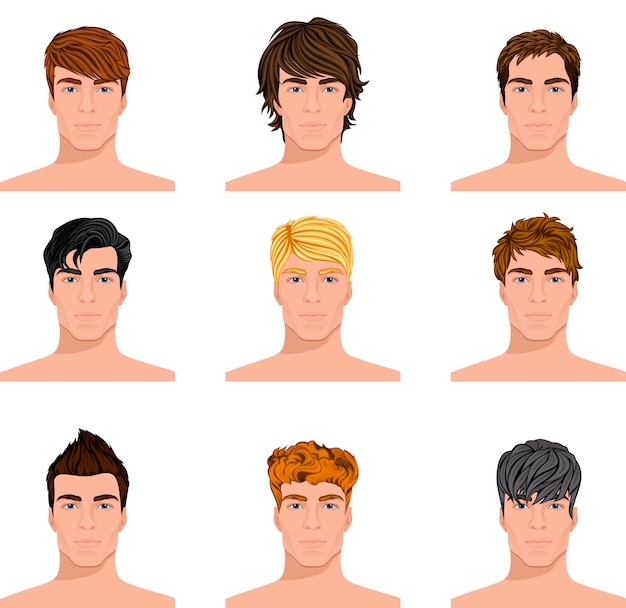 Free Vector different hairstyle men faces avatar set