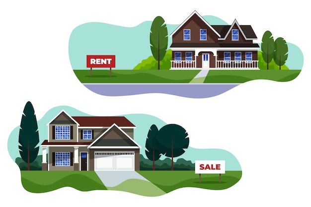 Free Vector different houses for sale or rent pack