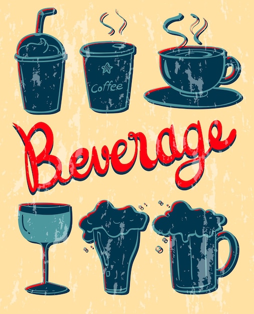 Free Vector different kind of beverage in vintage design