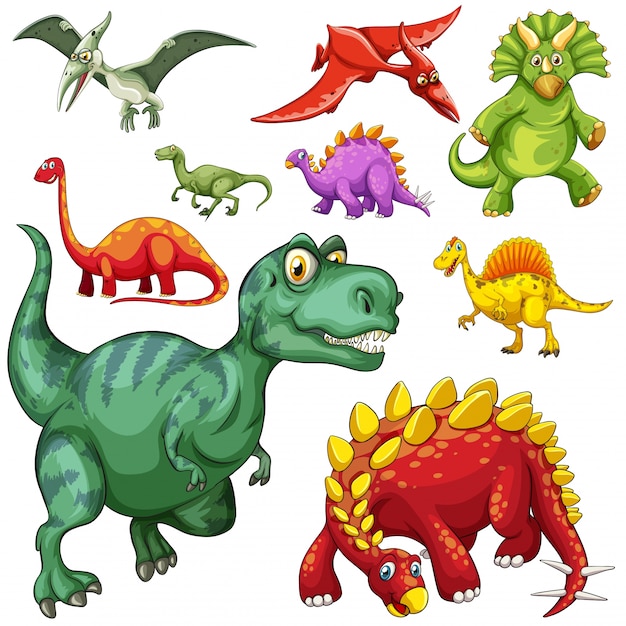 Different kind of dinosaurs illustration