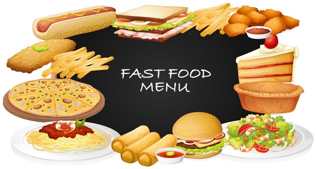 Different kinds of fastfood on menu