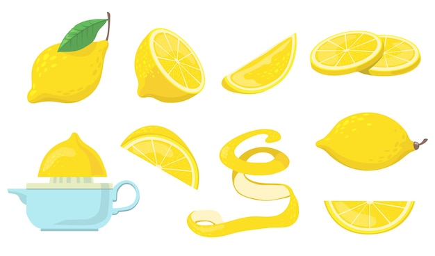 Free Vector different lemon pieces flat item set.