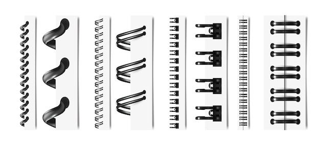 Free vector different metal binders monochrome collection for office documents and  folders at white background isolated vector illustration