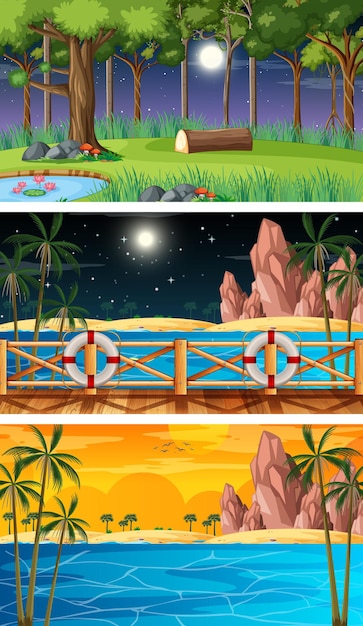 Free Vector different nature horizontal scenes