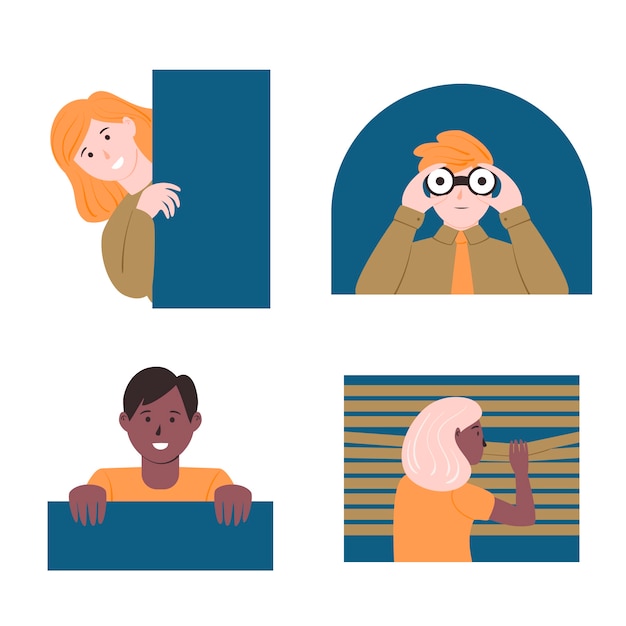 Free Vector different peeping people collection