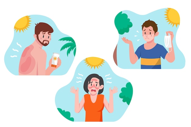 Free Vector different people with a sunburn collection