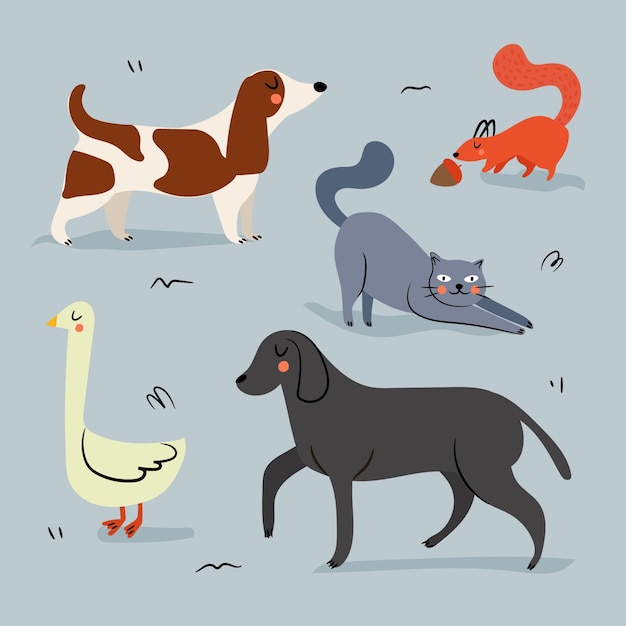 Free Vector different pets illustration concept