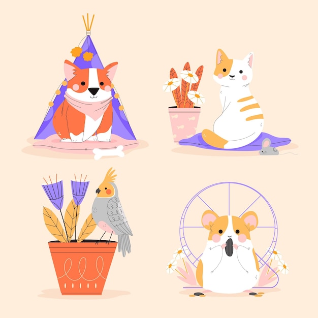 Free Vector different pets illustration concept