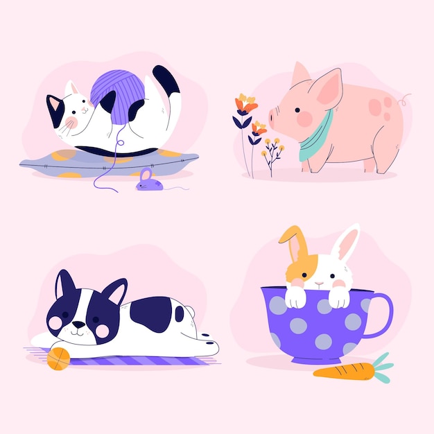 Different pets illustration concept