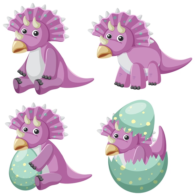 Different purple triceratops dinosaur collection