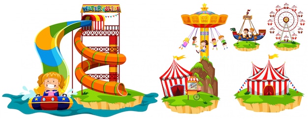 Free Vector different rides in theme park