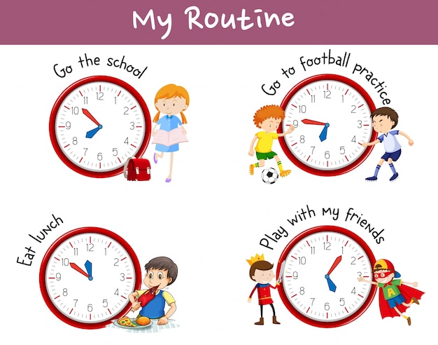 Different routines on poster with kids and activities