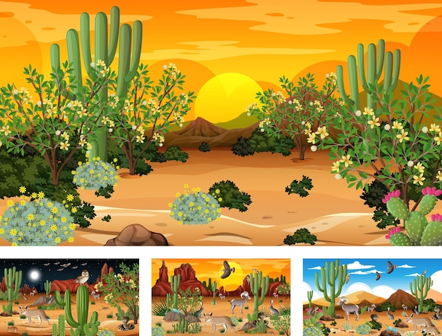 Different scenes with desert forest landscape