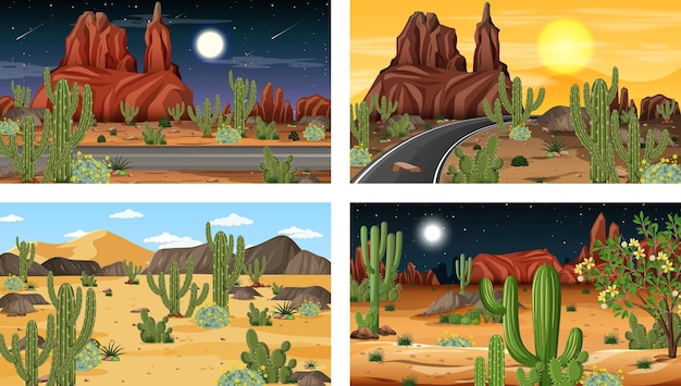 Free Vector different scenes with desert forest landscape