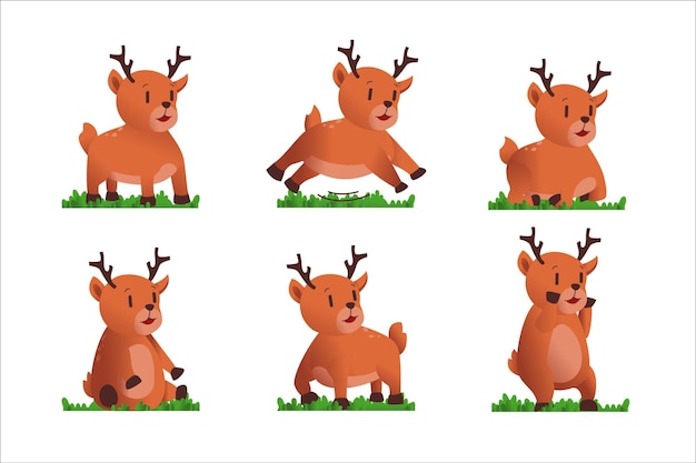 Free vector different style of deer on a transparent. isolated objects, cute illustration.