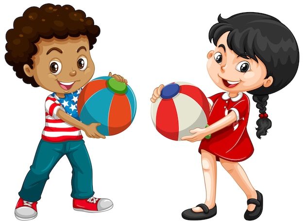 Free Vector different two kids holding colorful ball