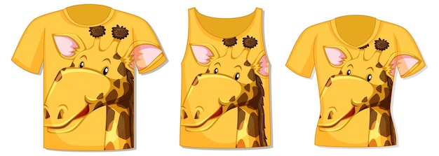 Free Vector different types of tops with giraffe pattern