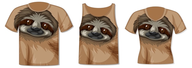 Free Vector different types of tops with sloth pattern