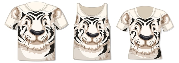 Free Vector different types of tops with white tiger pattern