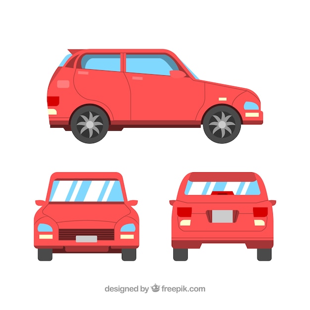 Different views of flat red car